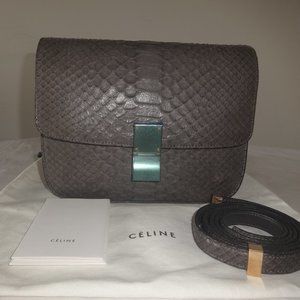 Céline Classic Box Medium Gray Python Skin Leather